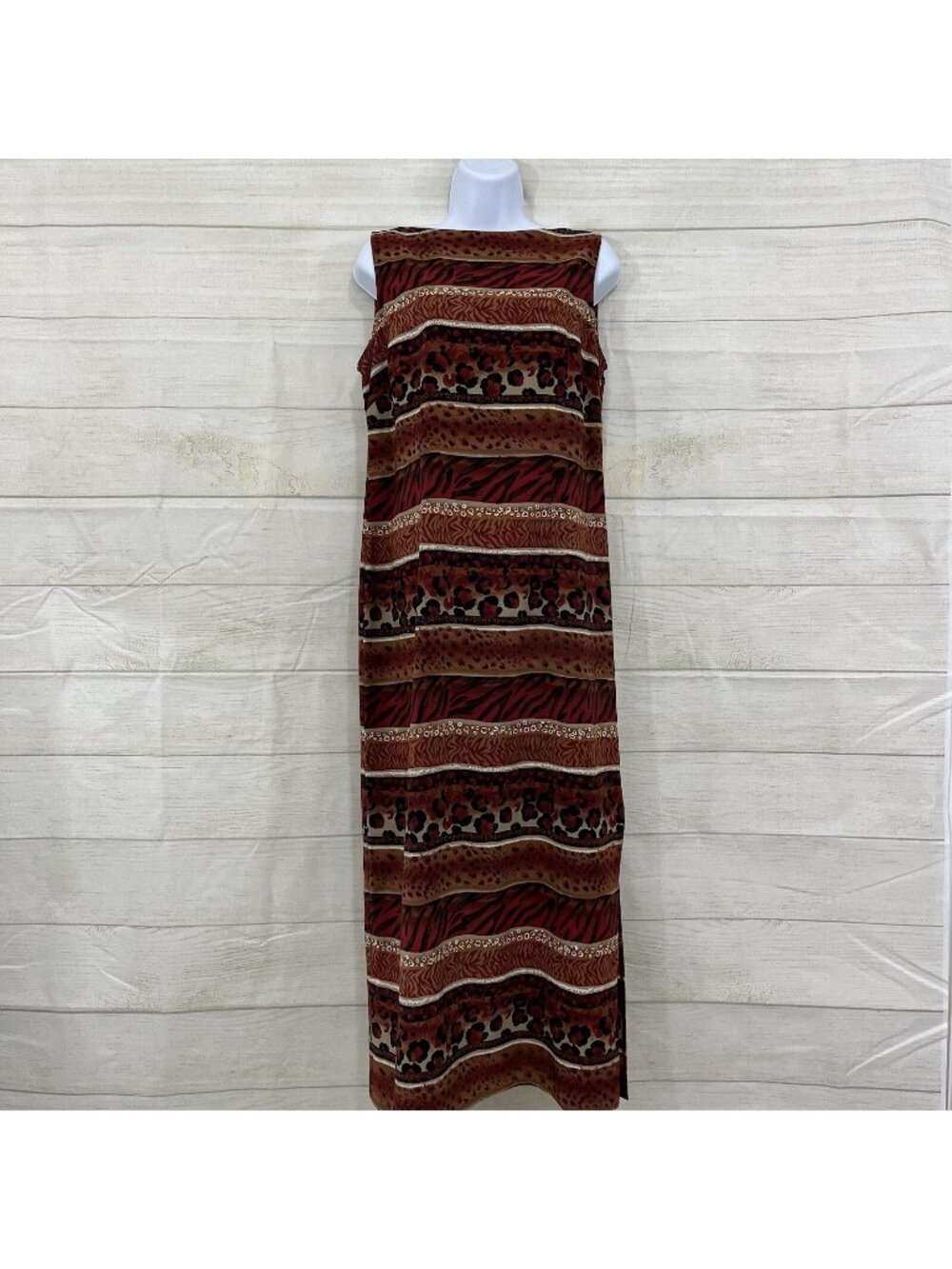 Kathie Lee Brown Animal Print Sleeveless Slit Maxi Dress